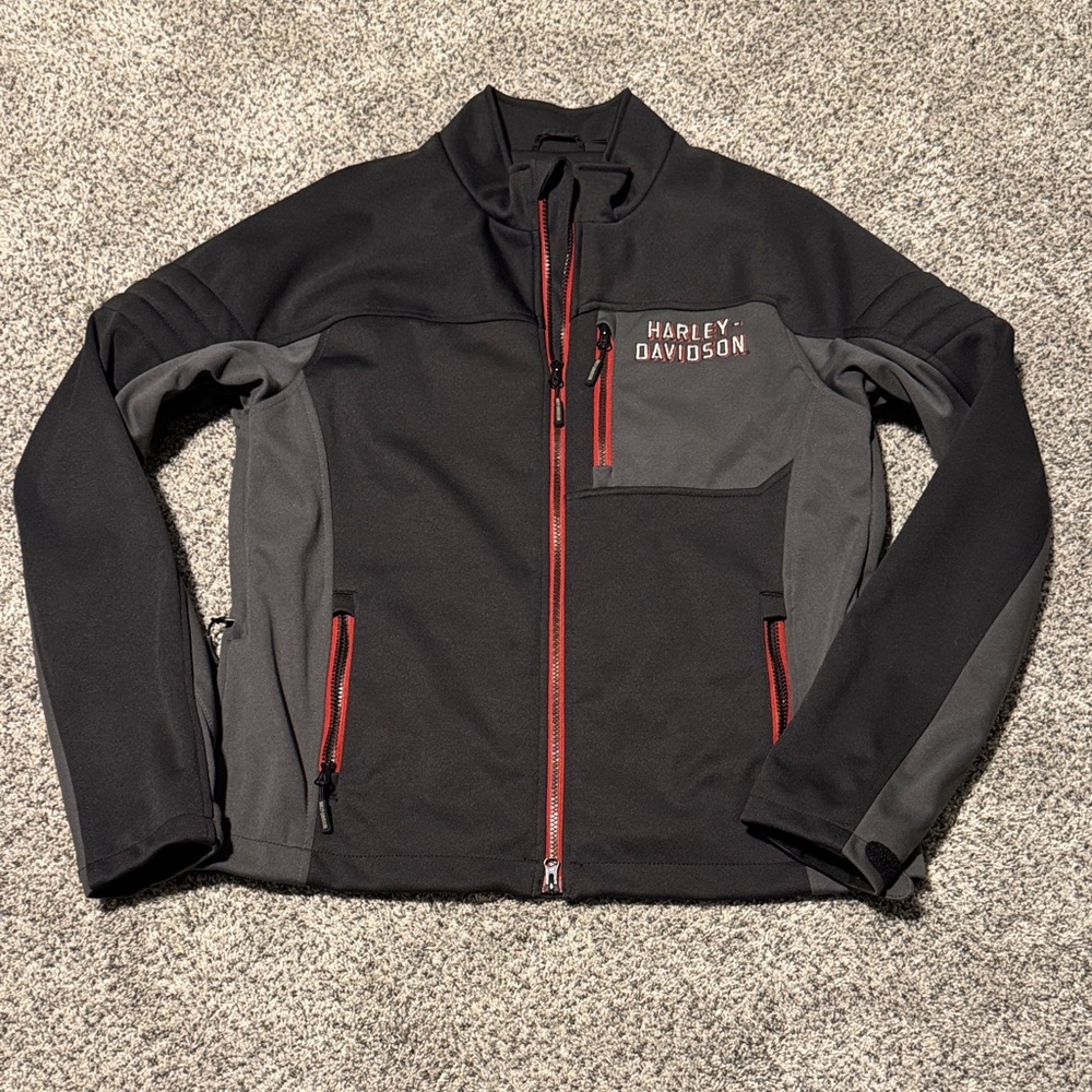 Harley-Davidson Men's Black and Gray Performance Jacket with Red Accents